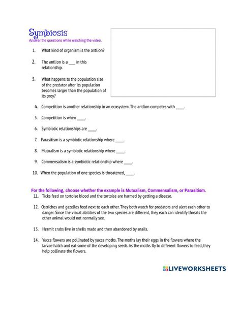 Symbiosis Live Worksheet | PDF