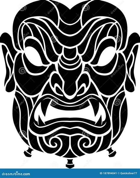 Fearsome Samurai Warrior War Mask Vector Illustration On A White