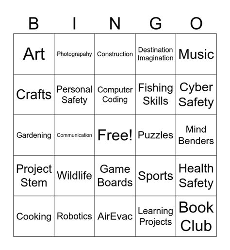 Enrichment Ideas Bingo Card