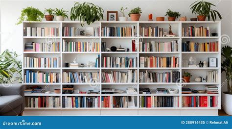 White Wooden Bookcase Filled With Books Zoom Virtual Background Stock