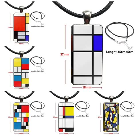 Bauhaus Style Abstract Piet Mondrian Glass Pendant Necklace Handmade