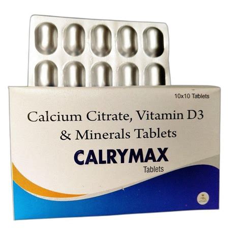 Calcium Citrate Vitamin D3 Minerals Tablet Packaging Size 10x10 Strip