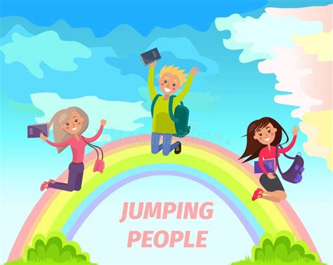 Jumping People Flat Vector Summer Concept Stock Vector Illustration