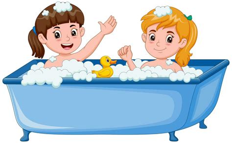 Cute girls take a bath in the bathtub. Vector illustration 34319844 Vector Art at Vecteezy