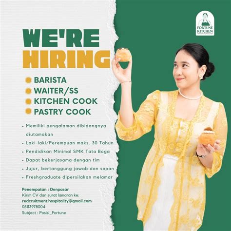 Lowongan Kerja Sebagai Barista Waiter Ss Kitchen Cook Dan Pastry Cook