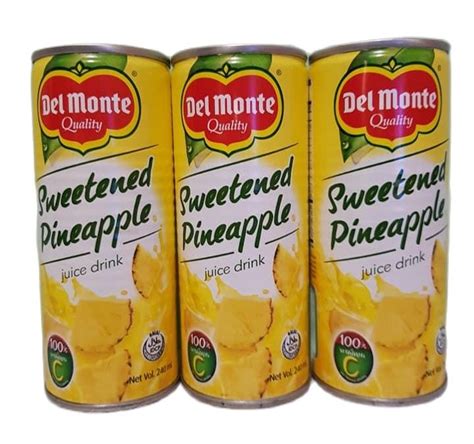 Del Monte Sweetened Pineapple Juice Drink Pack Of 6 Cans X 240 Ml