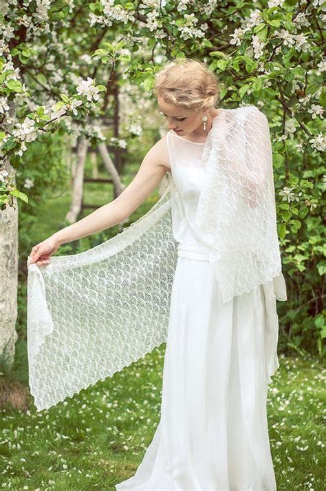 White Bridal Shawl Linen Scarf Lace Wedding Ivory Stole Knitted Shawl