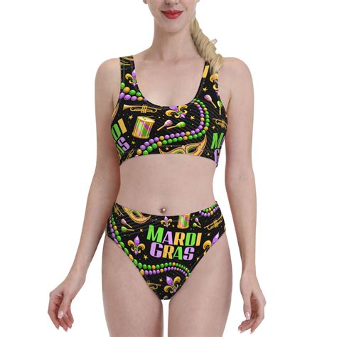 Lukts Women High Waisted Bikini Set Mardi Gras Swimsuit Piece