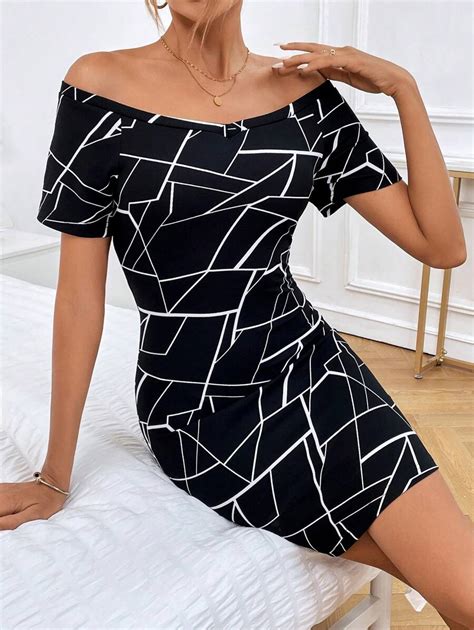 Shein Privé Geo Print Off Shoulder Bodycon Dress Shein Usa