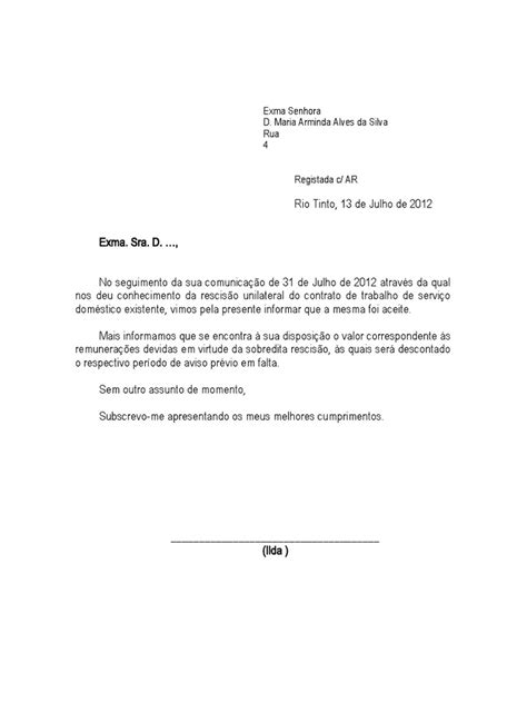 Minuta Carta Rescisão Contrato Pdf