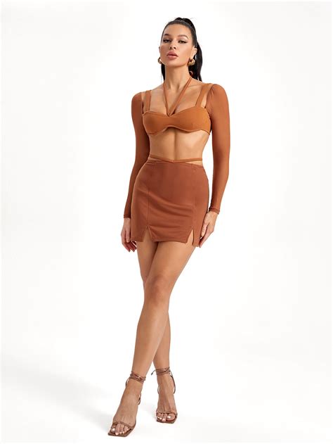 Adiva Marie Co Tie Back Crop Top And Split Hem Skirt Set Shein Usa