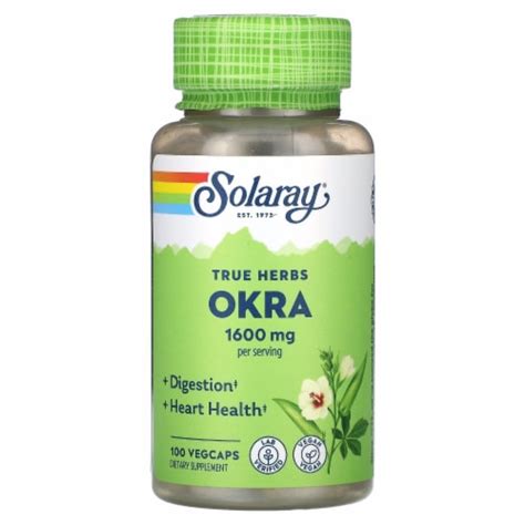 Solaray True Herbs Okra 1 600 Mg 100 VegCaps 400 Mg Per Capsule