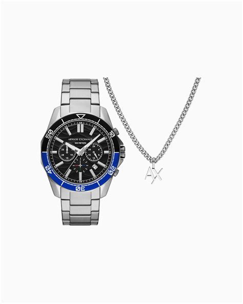 Chronograph Stainless Steel Watch and necklace set | Armani Exchange