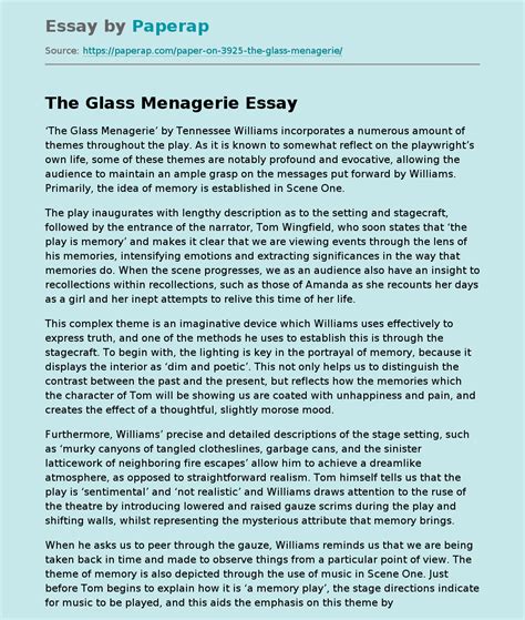 He Glass Menagerie By Tennessee Williams Free Essay Example