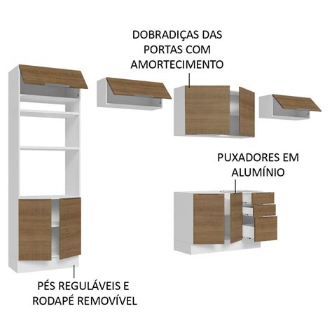 Armário De Cozinha Completa 350cm Brancorustic Stella Madesa 01