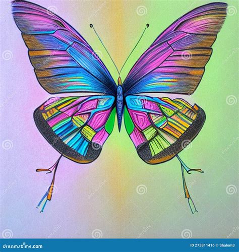 Drawing Of A Fantastic Colorful Butterfly Drawing With A Crayon In Soft Cheerful Colors Ai