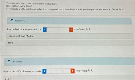 Solved The Iodate Ion Reacts With Sulfite Ions In The Chegg