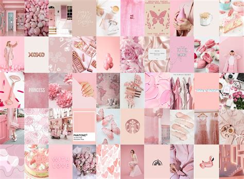 Photo Wall Collage Blush Light Pink Aesthetic 4 Set Of 92 Etsy