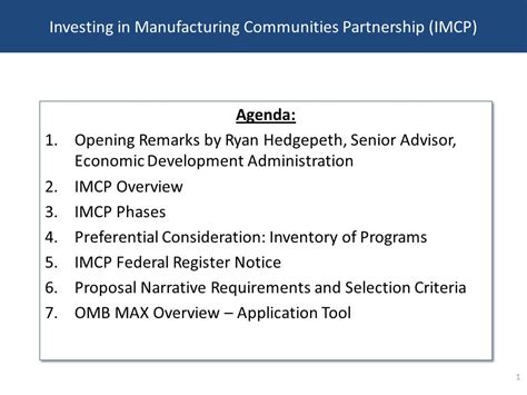 Investing In Manufacturing Communities Partnership Imcp Agenda 1