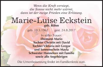 Traueranzeigen Von Marie Luise Eckstein Abschied Nehmen De