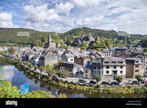 View From Nearest Hill On Belgian City La Roche En Ardenne With River