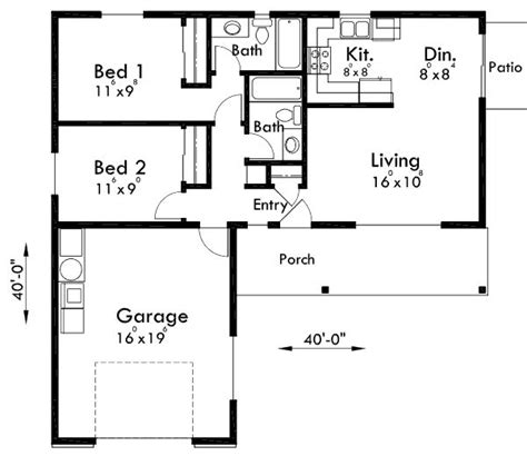 Two Bedroom Home Plans With Garage : Plan Of A Bedroom | Bodenewasurk