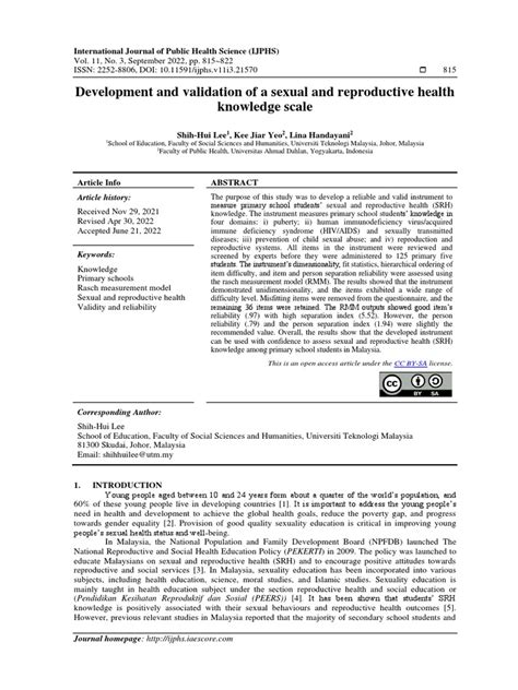 Development And Validation Of A Sexual And Reproductive Health Knowledge Scale Pdf Sex