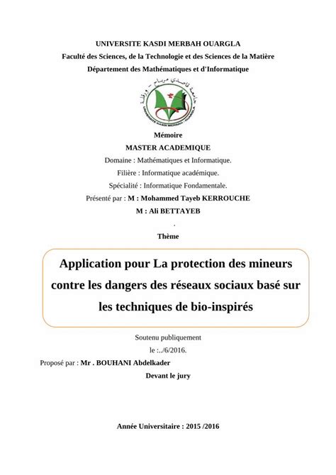 Pdf Universite Kasdi Merbah Ouargla Facult Des Sciences De Du