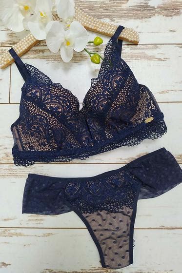 Conjunto Lingerie Bojo Nude Em Renda De Base Marinho Donna Dolce Conjunto De Lingerie