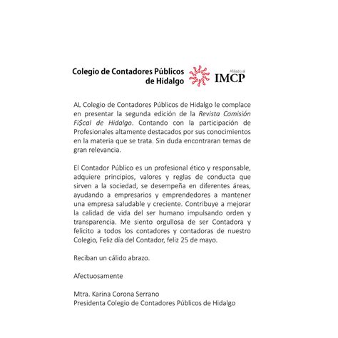 Revista Comisi N Fiscal Del Colegio De Contadores Publicos De Hidalgo