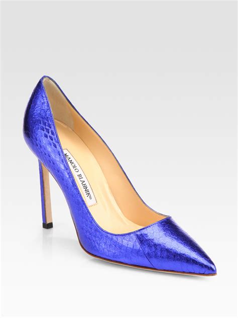 Manolo Blahnik Bb Metallic Snakeskin Pumps In Blue Lyst