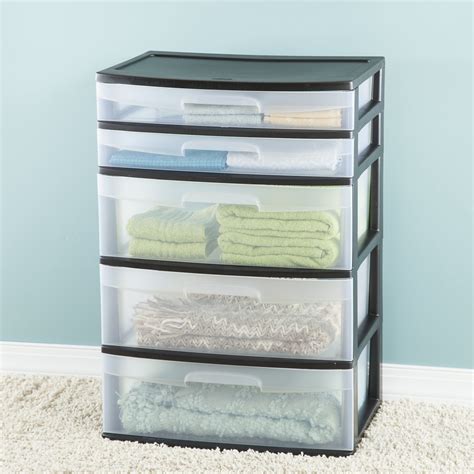 5 Drawer Wide Tower Storage Sterilite Organizer Cabinet Heavy Plastic