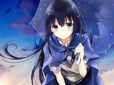 Anime Girl With Black Hair And Blue Eyes