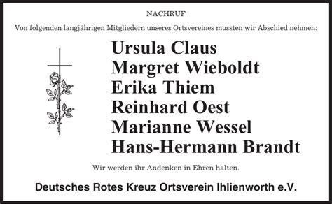 Drk Ortsverein Ihlienworth Gedenken Niederelbe Zeitung