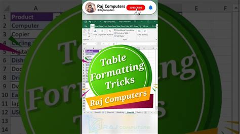 Table Formatting Tricks In Excel Raj Computers Raj Sir Shorts