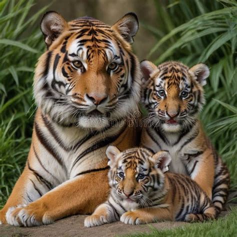 Close Up of Tiger Cubs with Mother Stock Illustration - Illustration of ...