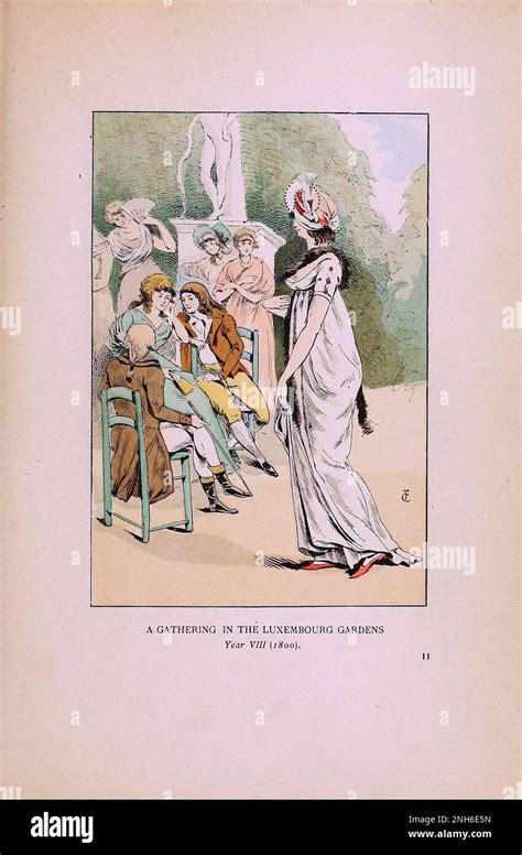 Vintage fashion in Paris. A Gathering in the Luxembourg Gardens. 1800 ...