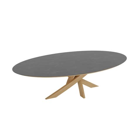 Table basse ovale en céramique et bois fabrication française