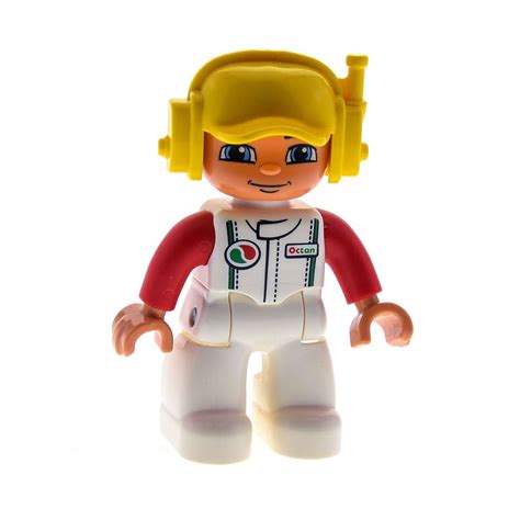 1 x Lego Duplo Figur Mann Hose weiss Jacke Weste weiss Octan Mütze