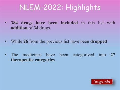 National List Of Essential Meidicne By Drugsinfo Ppt