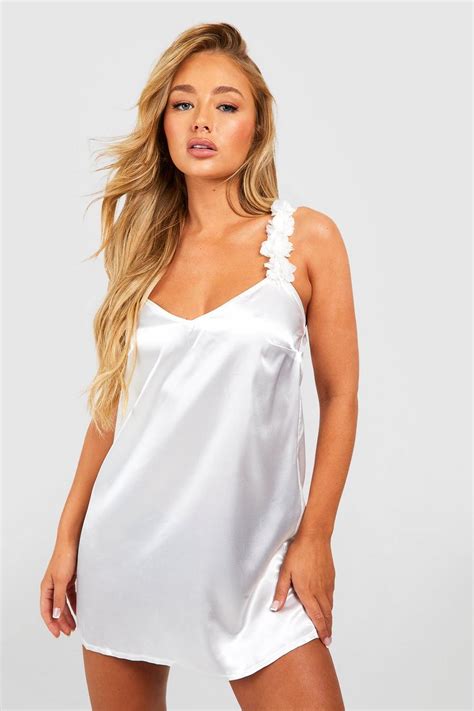 Floral Trim Satin Slip Dress Boohoo Uk