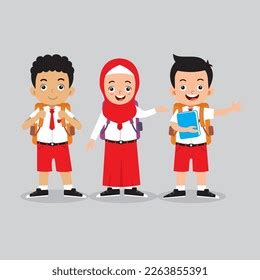 Indonesian Elementary School Students Wear Red Stock Vector (Royalty ...