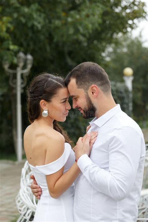 Stylish Couple Gently Hugging Happy Sensual Wedding Couple Embracing