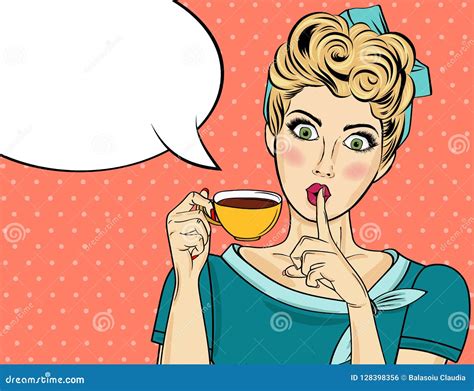 Blonde Pop Art Woman With Coffee Cup Stock Illustration Illustration Of Break Beverage 128398356