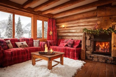 Premium Photo Christmas Atmosphere In Living Room With Cozy Red Sofa