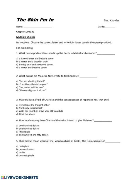 The Skin Im In Worksheets