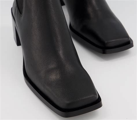 Office Appreciate Square Toe Block Heel Chelsea Boots Black Leather Ankle Boots