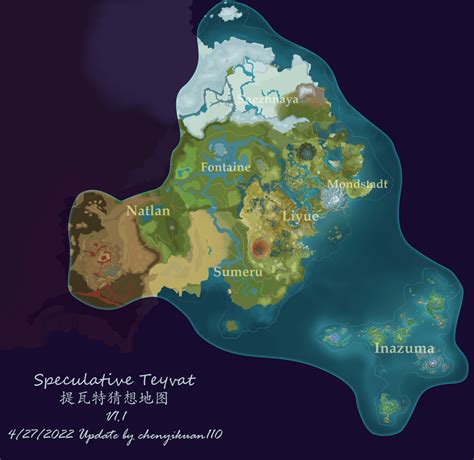 My Speculative Map Of Teyvat In Progress 4 27 22 Update Genshin Impact