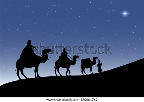 Three Wise Men Camels Shining Star Stock Vector Royalty Free 120661762