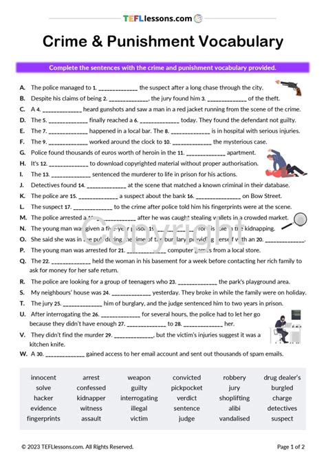 Crime Vocabulary Exercise Tefl Lessons Esl Task Worksheets Library